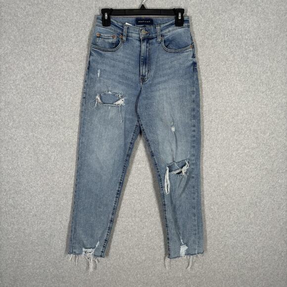 Aeropostale Curvy Mom Jean Size 4 High Rise Distressed Ripped Holes Raw Fray Hem - Picture 1 of 10